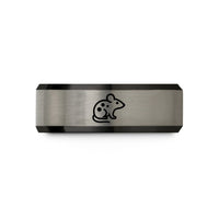 custom men's engagement ring – black & grey tungsten spotted mouse wedding band