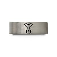 unique rings for him – blue & grey tungsten wi fi lock wedding band