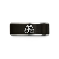 special present for her – black & silver tungsten binoculars wedding band