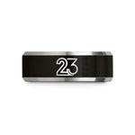 women's tungsten wedding bands – black & silver tungsten number 23 wedding band