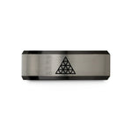 special occasion rings – black & grey tungsten triangular lattice dotwork wedding band