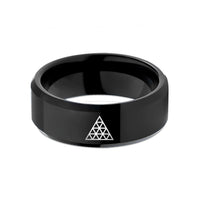 presents for female partner – black tungsten triangular lattice dotwork wedding band