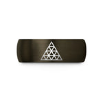 special occasion rings – gunmetal & black tungsten triangular lattice dotwork wedding band