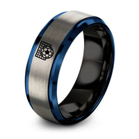 black & blue & grey tungsten soccer ball goal ring