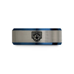 personalized presents for friends – black & blue & gray tungsten soccer ball goal wedding band