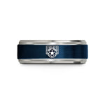 unique friend jewelry present – blue & gray tungsten soccer ball goal wedding band