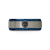 custom rings for friends – blue & grey tungsten soccer ball goal wedding band