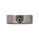 custom rings for friends – blue & silver tungsten soccer ball goal wedding band