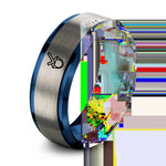blue & silver tungsten tick mark ring ring