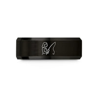 unique birthstone rings – black tungsten angler rod wedding band