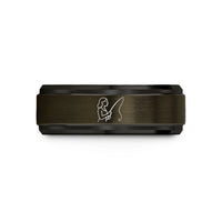unique birthstone rings – gunmetal & black tungsten angler rod wedding band