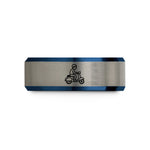 unique presents for her – black & blue & gray tungsten scooter rider wedding band