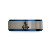 unique presents for her – black & blue & gray tungsten scooter rider wedding band