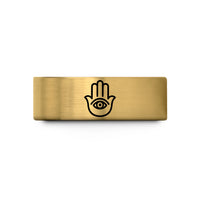 men’s engraved bands – gold tungsten hamsa wedding band