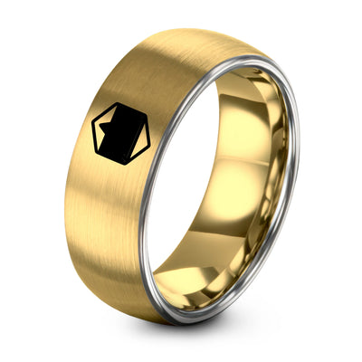 Bisexual Flag – Tungsten Wedding Band, 8 mm, Grey, Gold Comfort-Fit Unisex