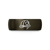 presents for her birthday – gunmetal & black tungsten fire helmet wedding band