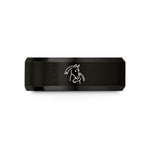 best anniversary present ideas – black & gold tungsten mare foal nuzzling wedding band