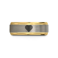 personalized jewelry for her – gold & blue & grey tungsten spectrum lines heart wedding band