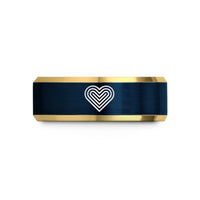 personalized jewelry for her – gold & blue tungsten spectrum lines heart wedding band