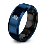 unique rings for couples – black & blue tungsten streak flame crown ring