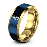 tungsten rings for him – gold & blue tungsten streak flame crown ring