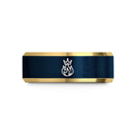 unique rings for couples – gold & blue tungsten streak flame crown wedding band