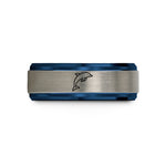 unique rings for couples – black & blue & silver tungsten spinner dolphin leaping wedding band