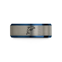 thoughtful presents for partner – black & blue & silver tungsten spinner dolphin leaping wedding band