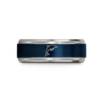 custom rings for women – blue & silver tungsten spinner dolphin leaping wedding band