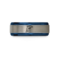 personalized rings for her – blue & gray tungsten spinner dolphin leaping wedding band