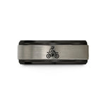 unique presents for her – black & gray tungsten dirt bike rider wedding band