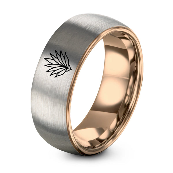 Yucca Rosette – Tungsten Wedding Band, 8 mm, Rose Gold, Gray Comfort-Fit Unisex