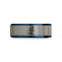 personalized presents for her – black & blue & gray tungsten downhill skier wedding band