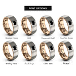 font options for inside engraving on rose gold & silver bisexual flag rings
