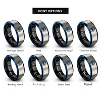 font options for inside engraving on black & blue & silver bjj gi rings