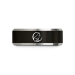 her black band ring – black & grey tungsten cat crescent moon wedding band