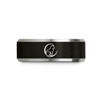 her black band ring – black & grey tungsten cat crescent moon wedding band