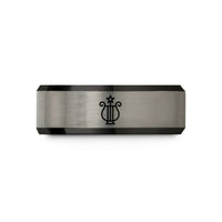 flat cut tungsten ring – black & blue & grey tungsten lyra wedding band