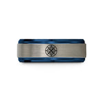blue black ring her – blue & silver tungsten star map grid wedding band