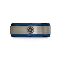 couples matching tungsten rings – black & blue & grey tungsten sun sigil circle wedding band
