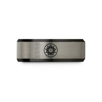 wedding tungsten ring men – black & blue & gray tungsten sun sigil circle wedding band
