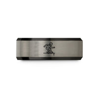 couples tungsten band – black & blue & grey tungsten inline grind wedding band