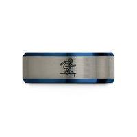 tungsten wedding band – black & blue & gray tungsten inline grind wedding band