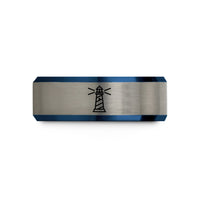 comfort fit tungsten ring – black & blue & grey tungsten lighthouse beams wedding band