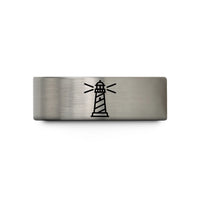 comfort fit tungsten ring – black & blue & grey tungsten lighthouse beams wedding band