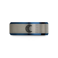engraved promise ring – black & blue & grey tungsten the moon wedding band