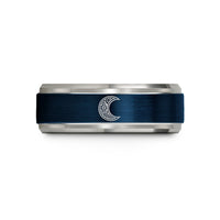 engraved promise ring – blue & grey tungsten the moon wedding band