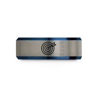 men's tungsten wedding band – black & blue & grey tungsten arrow hit wedding band