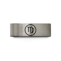 tungsten comfort fit ring – silver tungsten virgo glyph circle wedding band