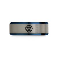 women's tungsten wedding ring – black & blue & grey tungsten dodecahedron wedding band